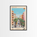 Badalona Spain Travel Poster Framed Canvas Print, Midcentury Modern Art, Pop Art Wall Decor, Home Decor, Vacation Gift, Living Room Art