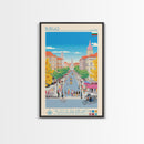 Burgas Bulgaria Travel Poster Framed Canvas Print, Midcentury Modern Art, Pop Art Wall Decor, Home Decor, Vacation Gift, Living Room Art