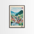 Drammen Norway Travel Poster Framed Canvas Print, Midcentury Modern Art, Pop Art Wall Decor, Home Decor, Vacation Gift, Living Room Art