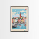 Esbjerg Denmark Travel Poster Framed Canvas Print, Midcentury Modern Art, Pop Art Wall Decor, Scenic Bedroom Art, Office Decoration
