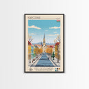 Kaposvár Hungary Travel Poster Framed Canvas Print, Midcentury Modern Art, Pop Art Wall Decor, Scenic Bedroom Art, Office Decoration