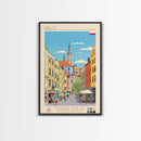 Kielce Poland Travel Poster Framed Canvas Print, Midcentury Modern Art, Pop Art Wall Decor, Scenic Wall Art, Bedroom Decoration