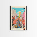Leipzig Germany Travel Poster Framed Canvas Print, Midcentury Modern Art, Pop Art Wall Decor, Scenic Living Room Art, Bedroom Gift