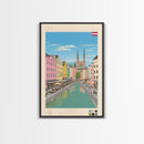 Linz Austria Travel Poster Framed Canvas Print, Wall Decor, Midcentury Modern Art, Pop Art, Scenic Art for Bedroom and Living Room