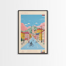 Loznica Serbia Travel Poster Framed Canvas Print, Midcentury Modern Art, Pop Art Wall Decor, Scenic Art, Home and Office Decoration