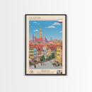 Olsztyn Poland Travel Poster Framed Canvas Print, Midcentury Modern Art, Pop Art Wall Decor, Scenic Wall Art, Bedroom Decoration