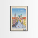 Pardubice Czech Republic Travel Poster Framed Canvas Print, Midcentury Modern Art, Pop Art Wall Decor, Home Decor, Vacation Gift, Bedroom Art