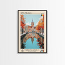 Sint-Niklaas Belgium Travel Poster Framed Canvas Print, Midcentury Modern Art, Pop Art Wall Decor, Scenic Wall Art, Bedroom Decoration