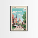 Szczecin Poland Travel Poster Framed Canvas Print, Midcentury Modern Art, Pop Art Wall Decor, Living Room Art, Scenic Wall Art