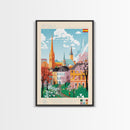 Uppsala Sweden Travel Poster Framed Canvas Print, Midcentury Modern Art, Pop Art Wall Decor, Living Room Art, Home Decoration