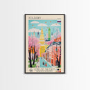Volzhsky Russia Travel Poster Framed Canvas Print, Midcentury Modern Art, Pop Art Wall Decor, Living Room Art, Home Decoration