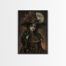 The Witch and The Black Cat Framed Canvas Art, Spooky Victorian Witch Art, Spooky Season, Halloween Props, Halloween Accessories Art