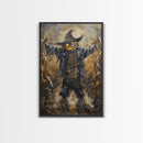 Sinister Scarecrow in Cornfield Framed Canvas Print | Halloween Horror Art | Spooky Farm Art | Creepy Scarecrow Art for Home Decoration