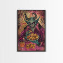 Spooky Demon Eating Chips Framed Canvas Print, Halloween Art, Unique Wall Art, Creepy Home Decor, Scary Art, Spooky Living Room Decor