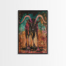 Spooky Goat Demon in the Woods Framed Canvas Print, Halloween Art, Creepy Wall Art Spooky Home Decor, Scary Art Mysterious Living Room Decor