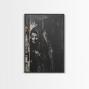 Haunted Nun with Eerie Expression, Framed Canvas Print, Gothic Halloween Art, Spooky Religious Decor, Scary Nun Painting, Gothic Home Art