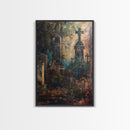 Gloomy Cemetery Halloween Art, Spooky Graveyard, Haunted Cemetery, Creepy Gravestones, Dark Artwork, Framed Canvas Print