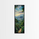 Jungle Landscape Canvas Painting, Tropical Wall Art Print, Mountain Art Printed on Framed Canvas, Oversized Narrow Landscape Art
