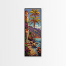 Impasto Painting of Capri Inspired Coast Framed on Canvas, Vertical Tall and Narrow Canvas Painting, Textured Coastal Beach Print, Tropical Art