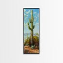 Framed Printed Acrylic Canvas Painting of Saguaro Cactus, Colorful Desert Art Print, Modern Western Wall Art Print, Office Wall Decor