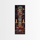 Dia De Los Muertos Sugar Skull Canvas Painting, Gothic Wall Art Print, Skinny Framed Canvas Art, Colorful Day of The Dead Poster Art
