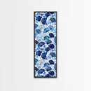 Blue and White Floral Pattern on White Background - Framed Canvas Print, Boho Art, Skinny Art, Tall Art, Midcentury Modern Art, Bedroom Wall Decor