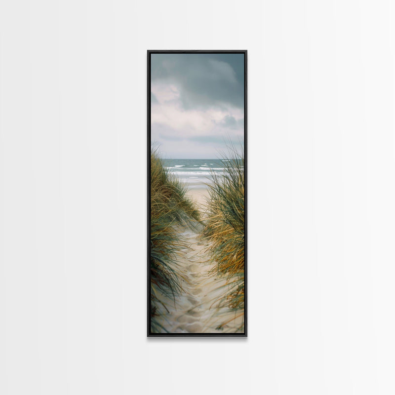 Beach Pathway to Ocean View - Framed Canvas Print, Skinny Tall Art, Coastal Landscape Art, Wall Art for Living Room, Bedroom Decor, Beach Art