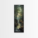 Peaceful Forest Stream in the Early Morning Light, Skinny and Tall Art, Framed Canvas Print, Cozy Wall Art Decor