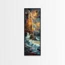Majestic Cliffside and Crashing Waves in a Coastal Landscape on a Framed Canvas Print Tall Art Piece
