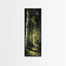 Serene Birch Tree Pathway in Tall Skinny Art Framed Canvas Print Perfect for Tranquil Wall Decor in Bedrooms or Study Rooms