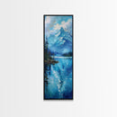 Mountain Reflections In The Lake Framed Canvas Print, Boho Style Oil Painting Print, Minimalist Decor, Unique Gift Idea, Skinny Art For Small Spaces