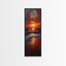 Reflective Lake Sunset Peaceful Nature Scene Farmhouse Bedroom Art Framed Canvas Print Tall Art Japanese Style Art