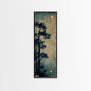 Pine Tree, Moonlit Sky, Japanese Art, Skinny Art, Tall Art, Framed Canvas Print, Ukiyo-e Style