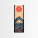 Mount Fuji Under a Red Sun Skinny Art Ukiyo-e Tall Framed Canvas Print Inspired by Japanese Landscape