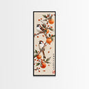 Skinny Art Tall Art Framed Canvas Print Wood Block Print Of Elegant Bird Perched On Branch Amidst Orange Fruits Ukiyo-e Japanese Style Art