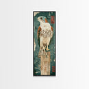 Majestic Hawk Perched On Weathered Stump Textured Background Skinny Art Tall Art Framed Canvas Print Japanese Style Art Ukiyo-e Art Wood Block Print