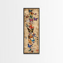 Butterflies In Spiral Formation On Light Brown Canvas Tall Art Skinny Art Framed Canvas Print Japanese Style Art Ukiyo-e Wood Block Print