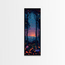 Majestic Nightfall Amidst Illuminated Trees Skinny Art Tall Art Framed Canvas Print Japanese Style Art Ukiyo-e Art Wood Block Print Tranquil Decorative