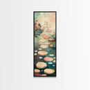 Stepping Stones In Japanese Garden Tranquil Path Art On Framed Canvas Print In Ukiyo-e Style Tall Skinny Wood Block Wall Decor