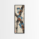 Three Blue Tree Frogs Branches Japanese Tall Wall Art Skinny Framed Canvas Print Ukiyo-e Style