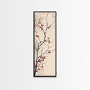 Minimalist Japanese Tree Branch With Red Berries, Ukiyo-e Woodblock Style Canvas, Framed Canvas Print, Japanese Tall Skinny Wall Art, Ready To Hang