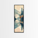 Ukiyo-e Art Depicting A Peaceful Lake Surrounded By Misty Mountains And Autumn Trees, Skinny Art, Tall Art, Framed Canvas Print, Japanese Style Art, Wood Block Print