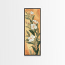 Skinny Art Tall Art Elegant White Flowers Wood Block Print Japanese Style Art Delicate Blooms On Soft Background Framed Canvas Print