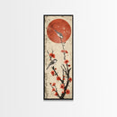 Delicate Birds Perched On Blooming Branch With Red Sun For Traditional Japanese Wall Art Decor Ukiyo-e Style Framed Canvas Print
