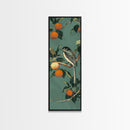 Elegant Bird Among Persimmons On A Green Canvas, Skinny Wall Art With Framed Canvas Print In Japanese Style Art For Feng Shui Decor