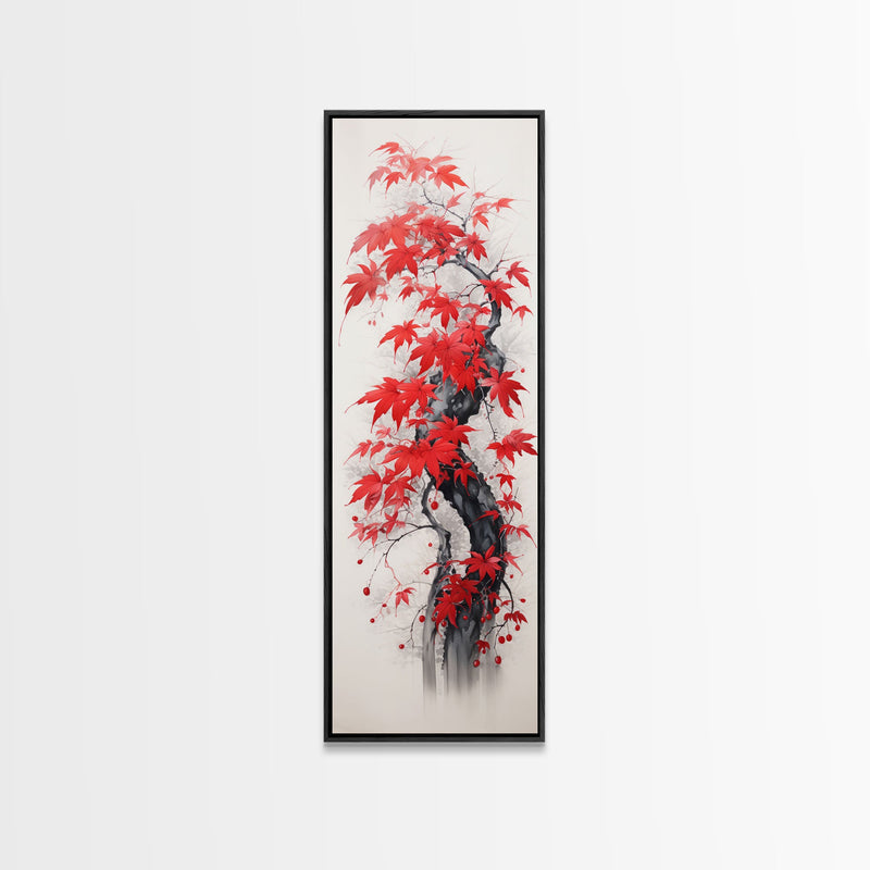 Autumn Leaves On A Twisted Trunk, Tall Skinny Canvas Print, Perfect For Feng Shui Spaces, Japanese Style Wall Art