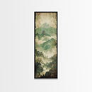 Skinny Art Tall Art Framed Canvas Print Japanese Style Art Foggy Mountain Temple Landscape Wood Block Print Ukiyo-e Feng Shui Wall Art