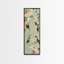 Hummingbirds And Cherry Blossoms In Japanese Style Canvas, Ukiyo-e Inspired Woodblock Art, Framed Canvas Print, Japanese Tall Skinny Wall Art, Ready To Hang