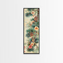 Pine Tree Branches With Blossoms And Pine Cones In Japanese Style Ukiyo-e Art Framed Canvas Print Skinny Art Tall Art