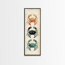 Coastal Crabs Skinny Art Tall Art Japanese Ukiyo-e Inspired Nautical Framed Canvas Print for Beach House or Ocean Lovers
